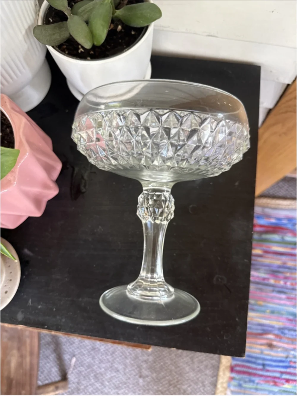 INDIANA GLASS Footed Diamond Point Clear Candy Dish, No Lid